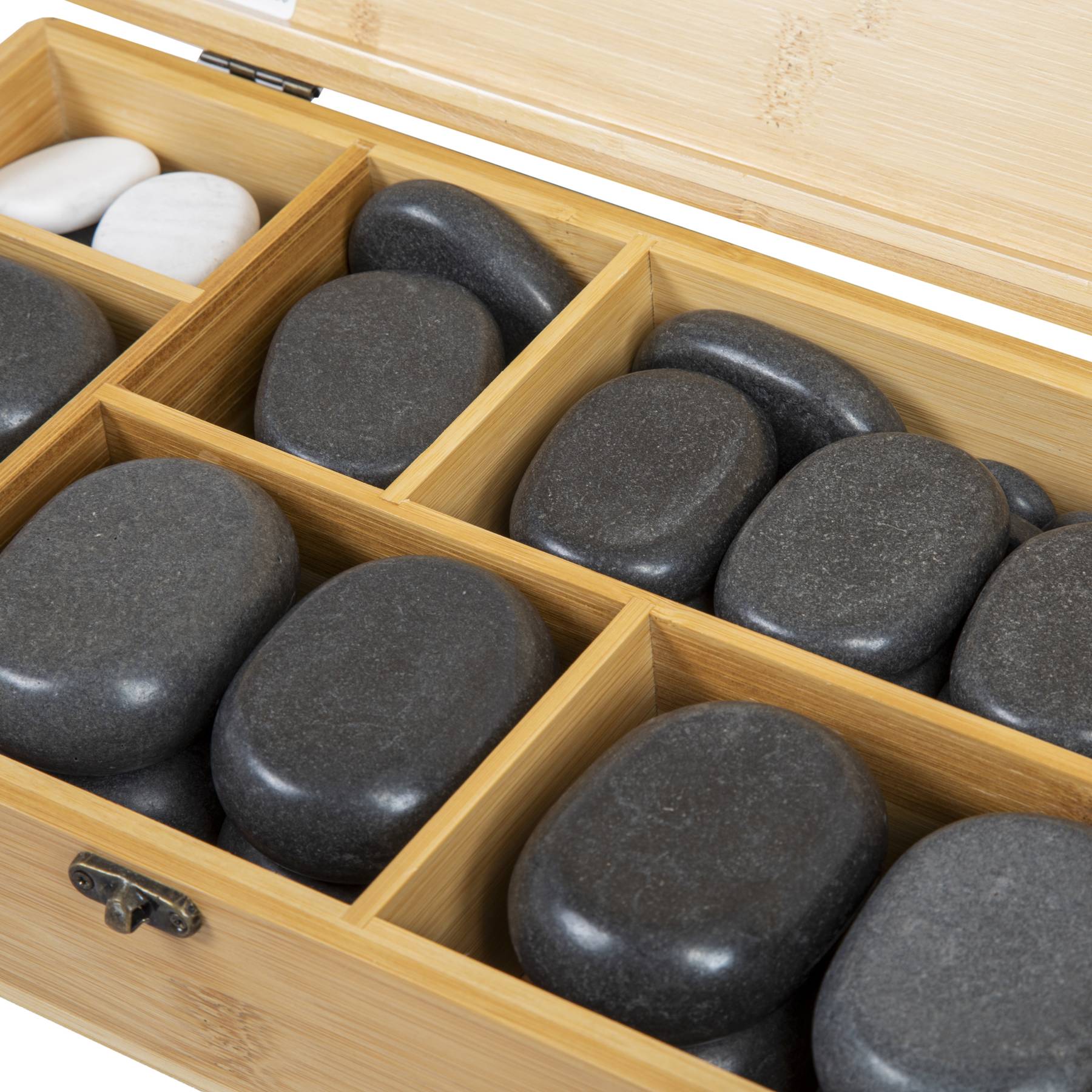 Набор массажных камней из базальта в коробке из бамбука (45шт.) H45TC2 - 4 