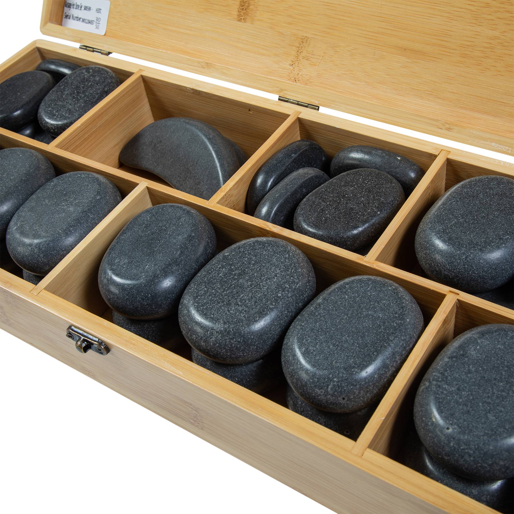 Набор массажных камней из базальта в коробке из бамбука (33шт.) H33TC - 3 